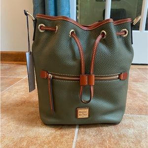 Dark, green leather, Dooney and Bourke cinch bag